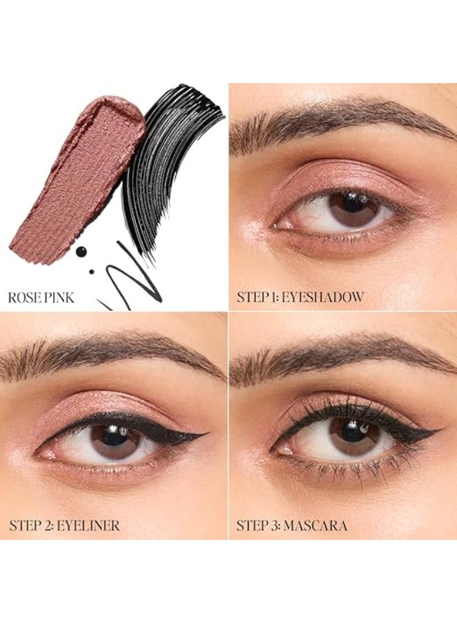 Kiro 3-in-1 Eye Stack – Eyeshadow, Eyeliner & Mascara | Rose Pink Metallic & Matte Trio, 12.5g | Vegan, Clean, Longwear Eye Makeup | Waterproof Liner, Creamy Eyeshadow & Volumizing Mascara - Image 3
